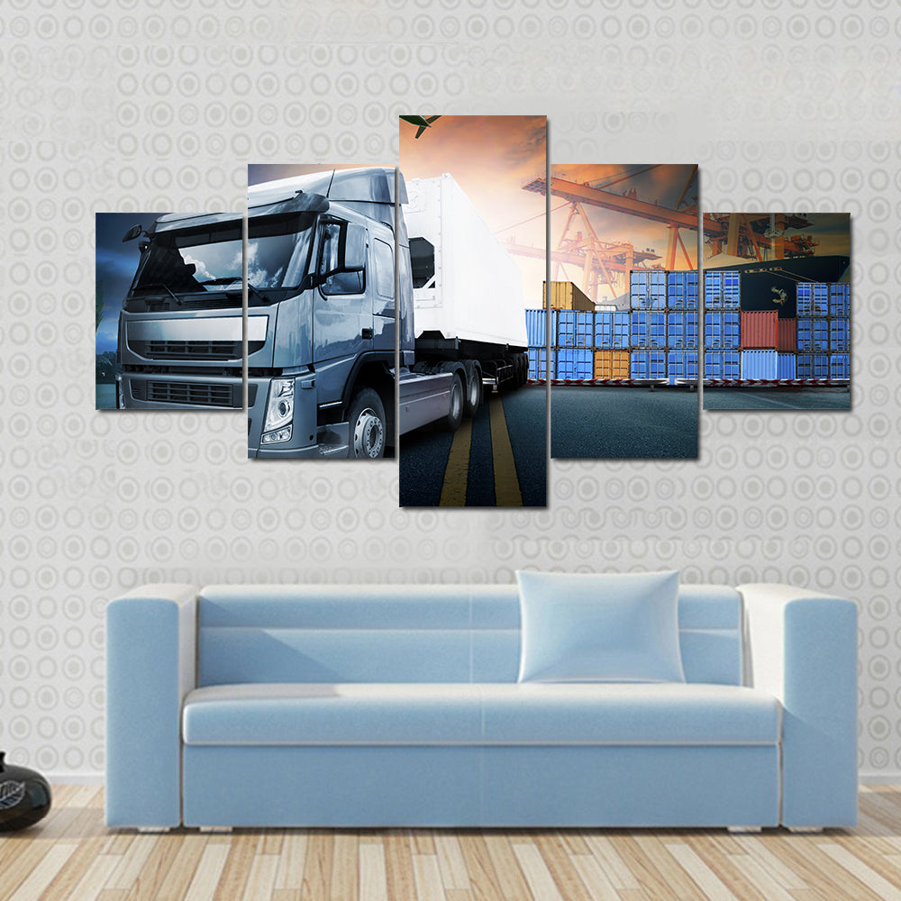 Industrial Shipping Hub at Dusk Canvas Wall Art