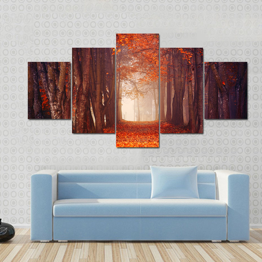 Autumn Misty Forest Canvas Wall Art