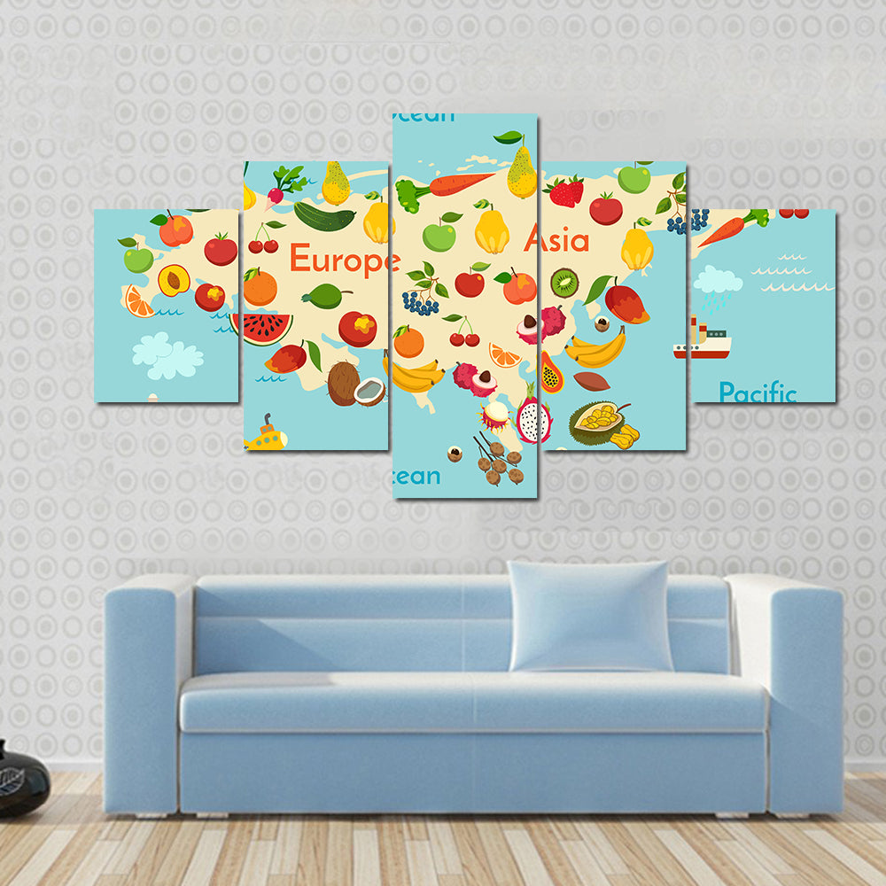 Fruit World Map Canvas Wall Art
