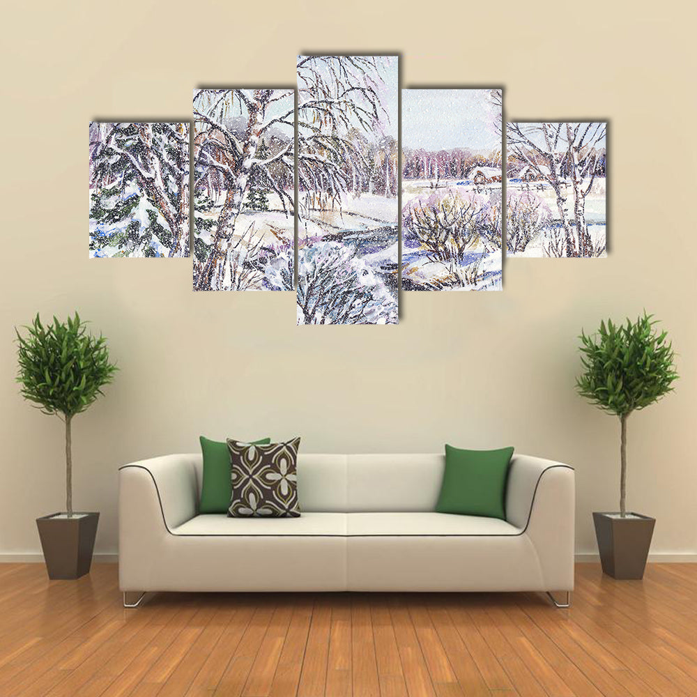 Russian Winter Village Canvas Wall Art