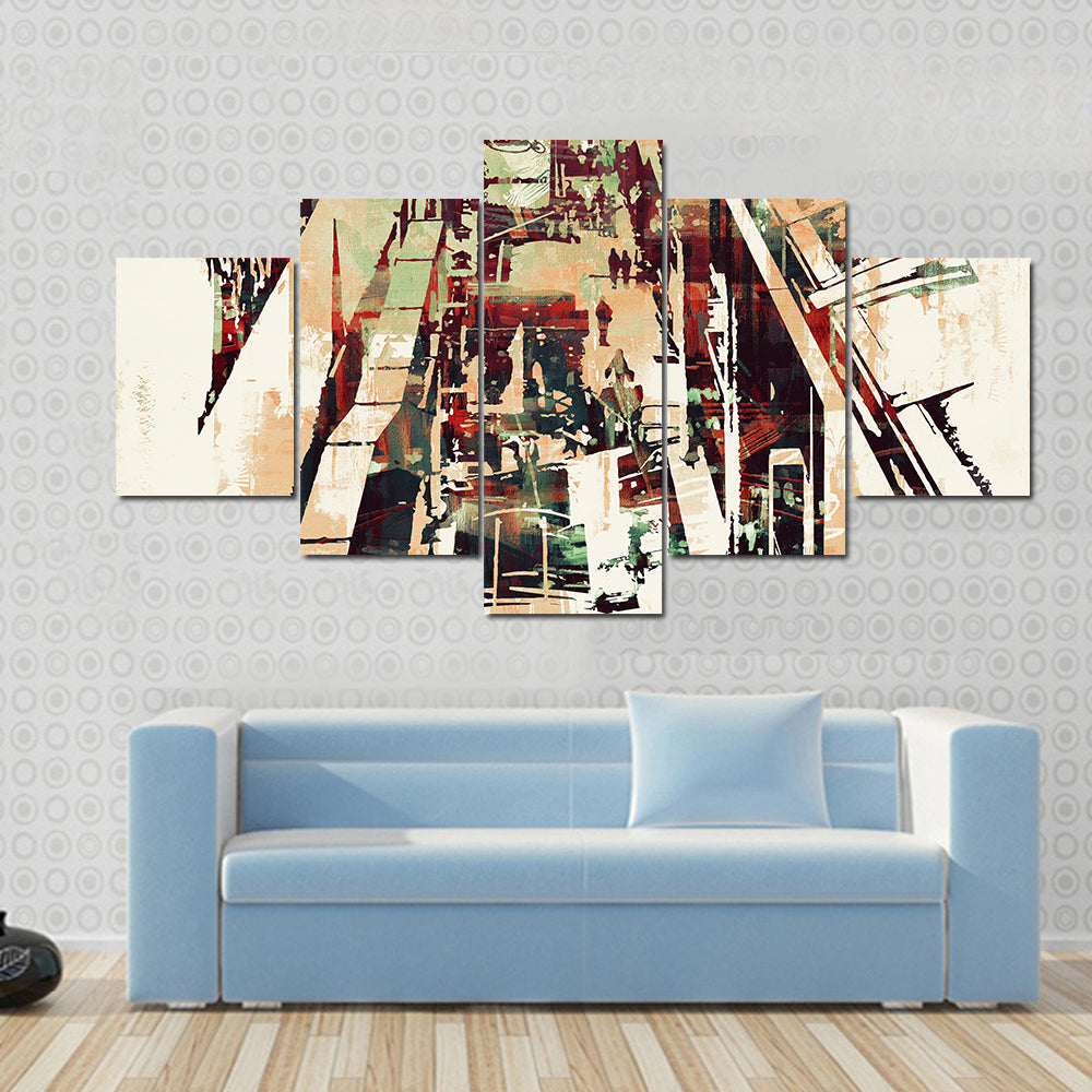 Crowded Urban Cityscape Canvas Wall Art