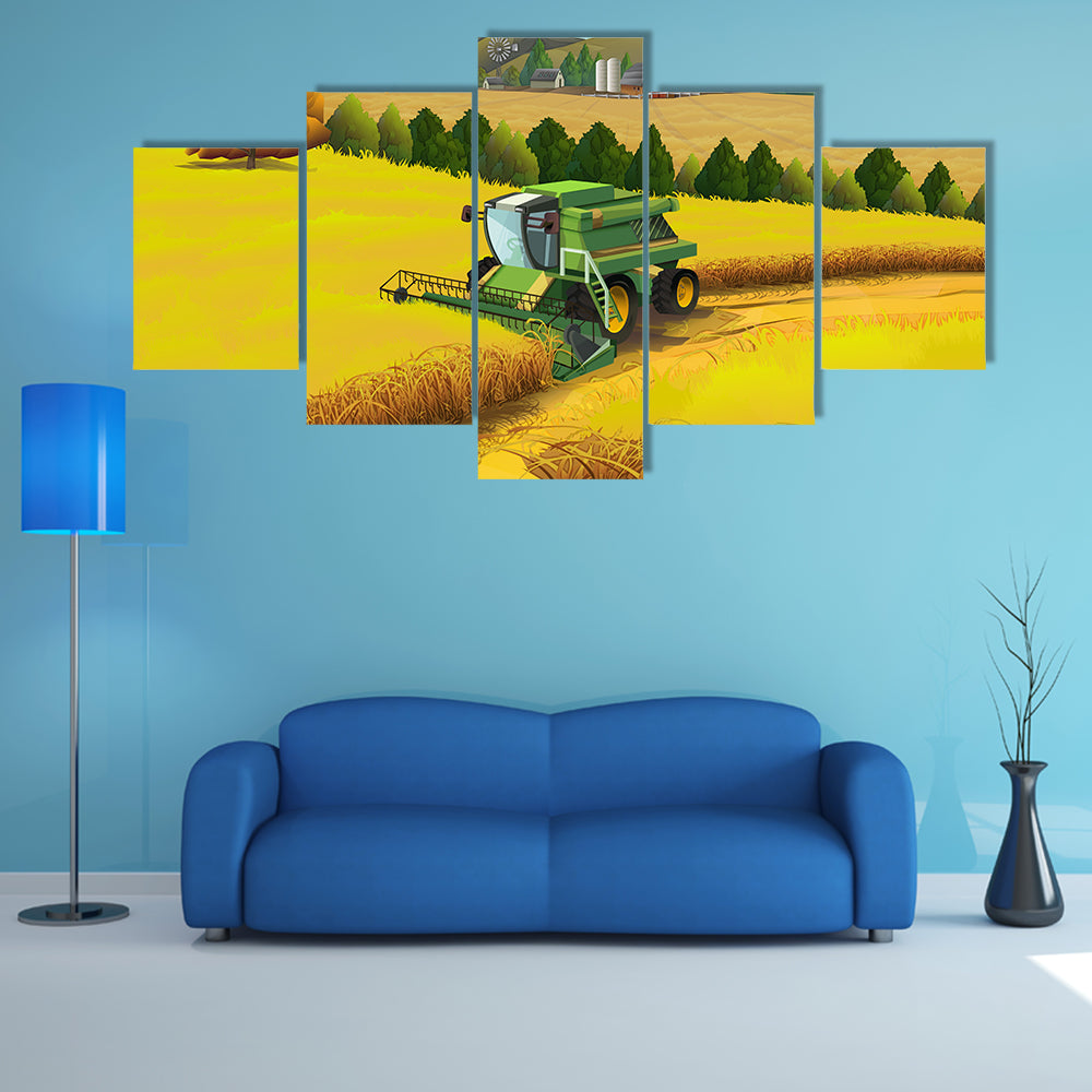 Combine Harvester in Golden Wheat Canvas Wall Art