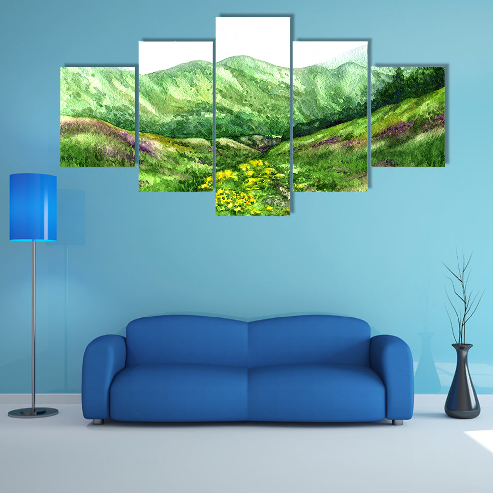 Summer View of Mountain Valley Canvas Wall Art