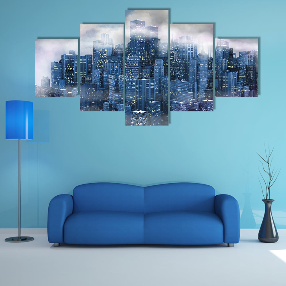 New York City Aerial Night Skyline Canvas Wall Art