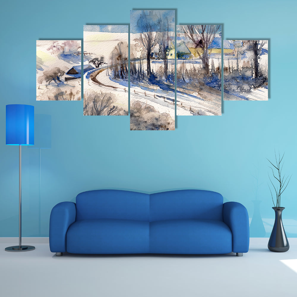 Road To Winter Village Canvas Wall Art