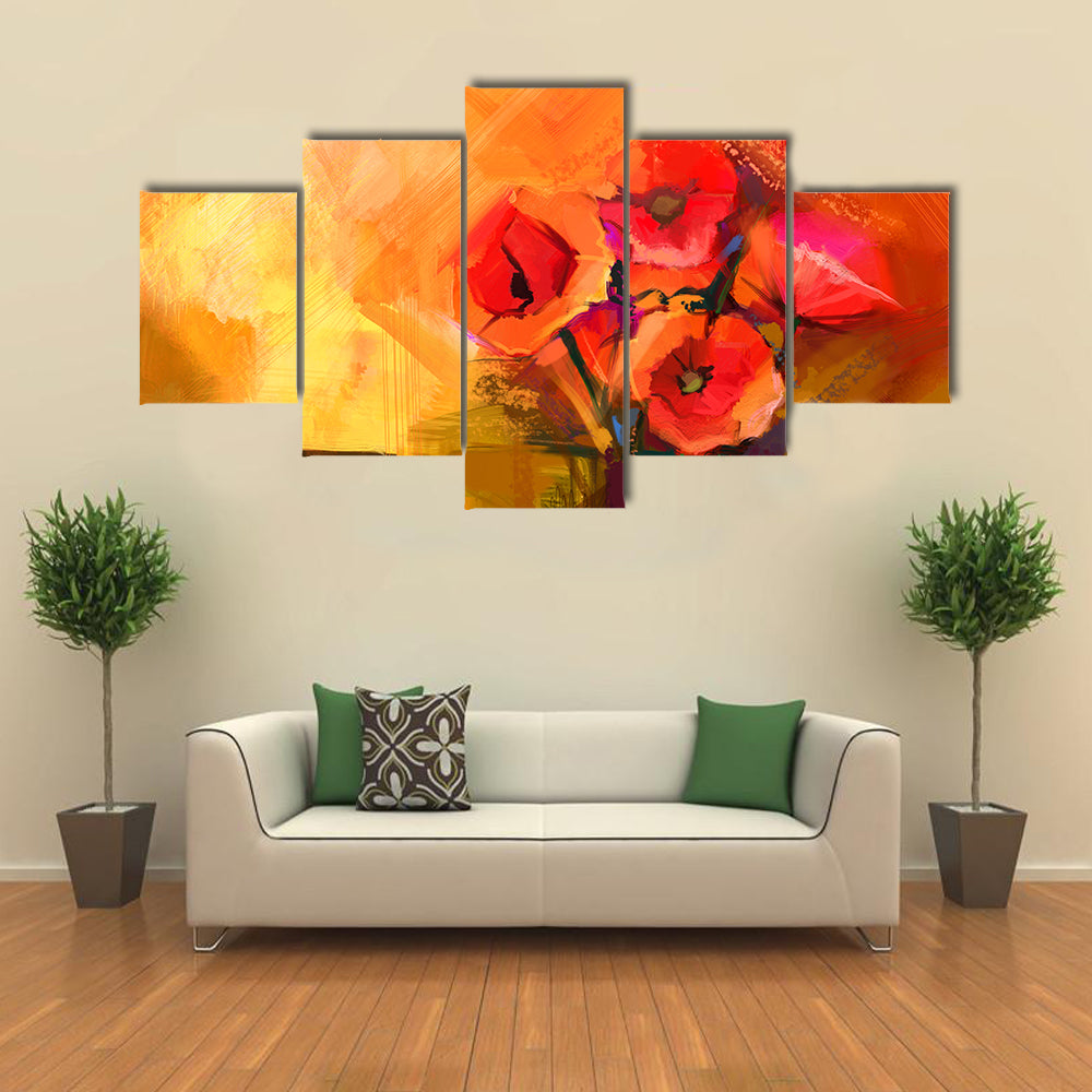 Abstract Red Poppy Bouquet Canvas Wall Art