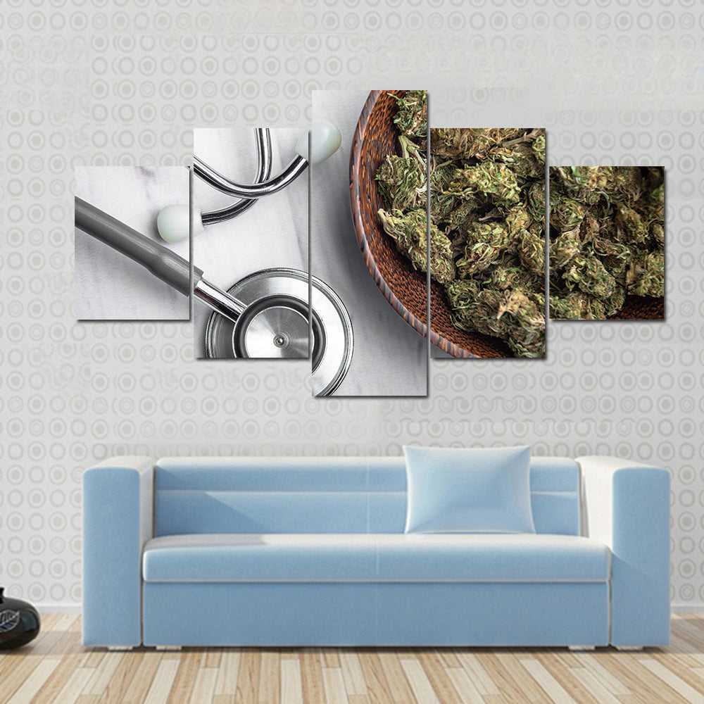Medical Marijuana Buds with Stethoscope Canvas Wall Art