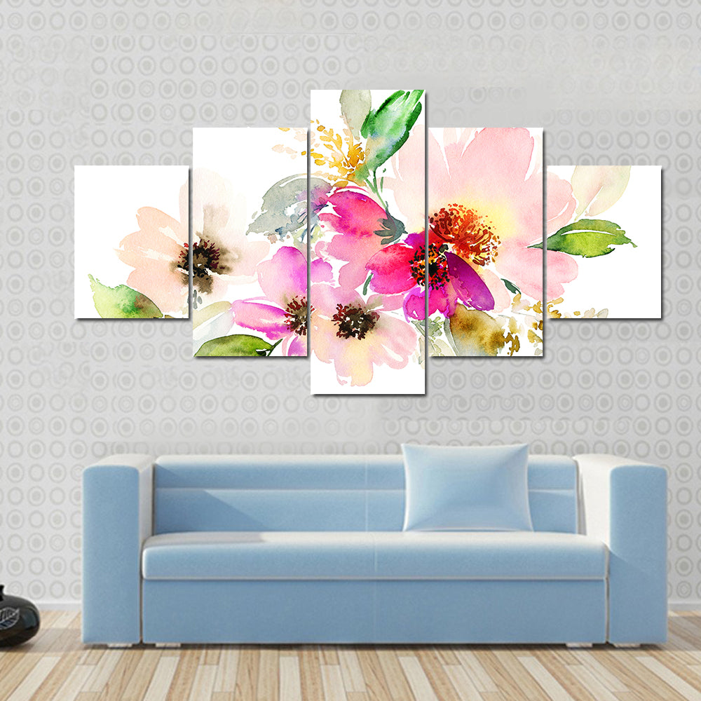 Watercolor Flowers Illustration Canvas Wall Art