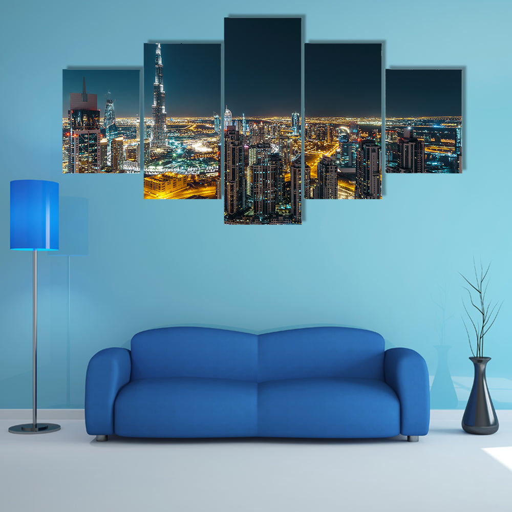 Dubai Business Bay Night Skyline Canvas Wall Art