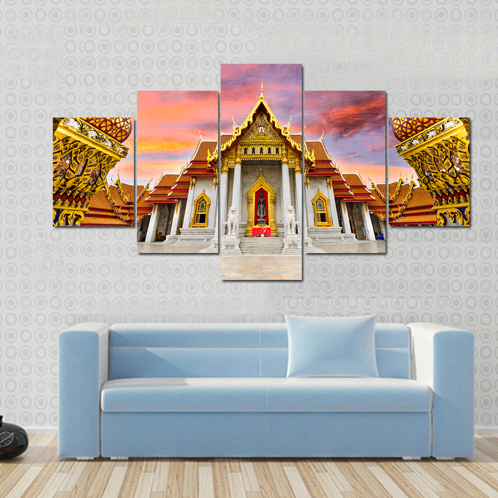 Marble Temple Of Bangkok In Thailand Canvas Wall Art