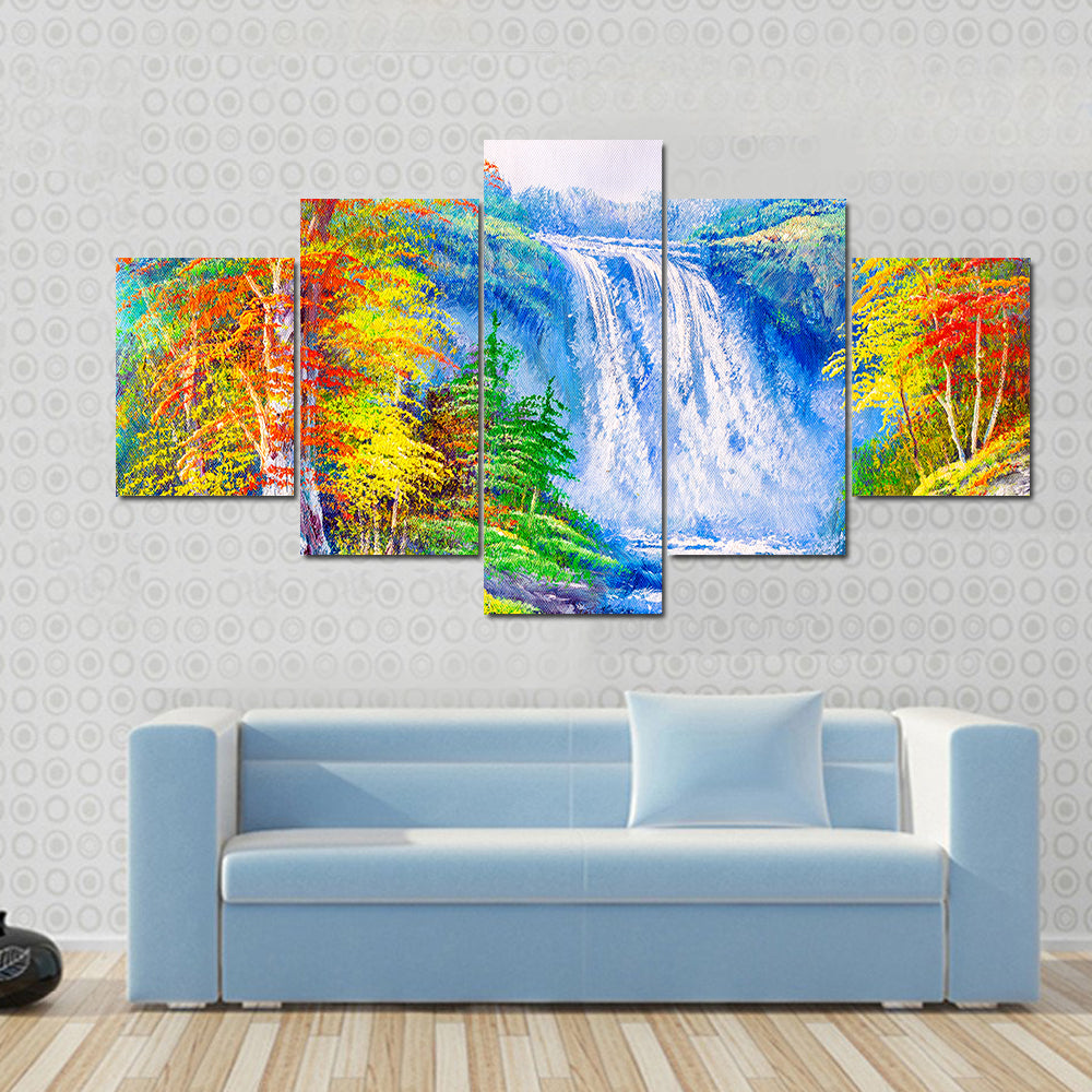 Autumn Waterfall with Colorful Foliage Canvas Wall Art
