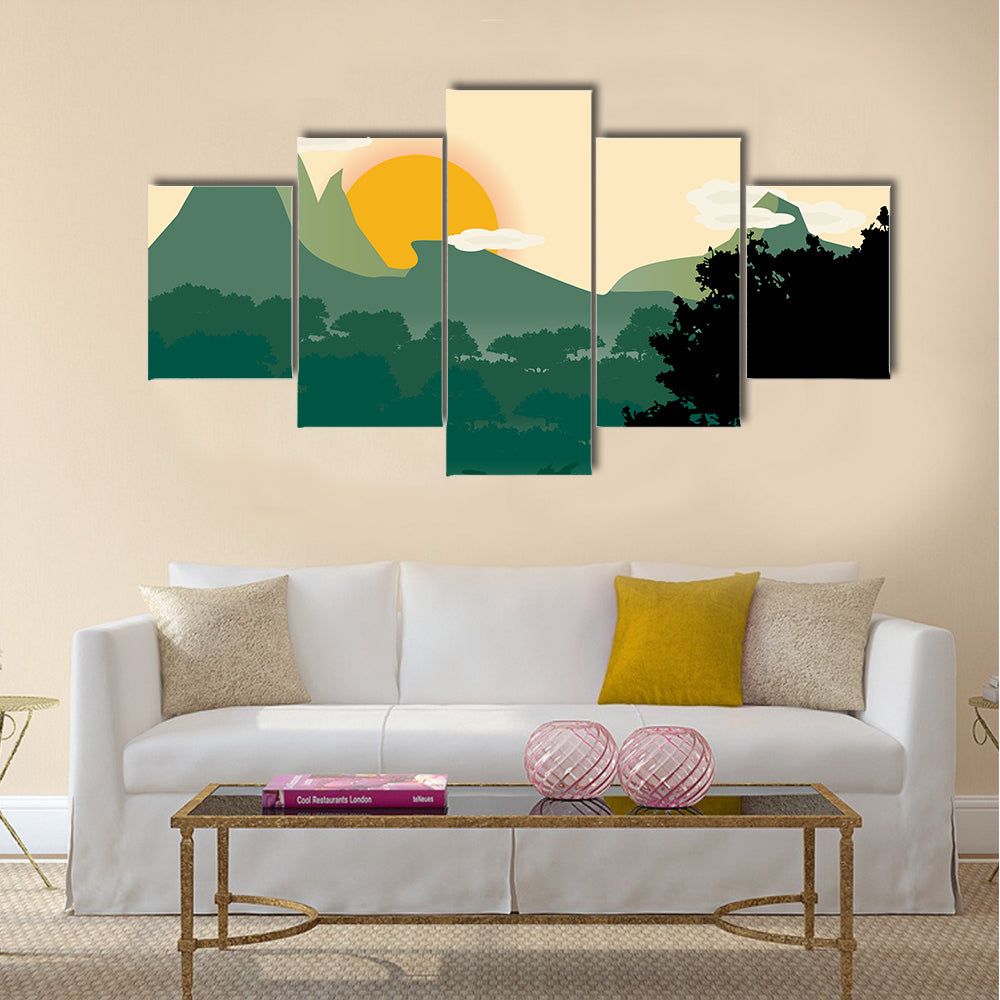 Mountain Sunset Silhouette Canvas Wall Art