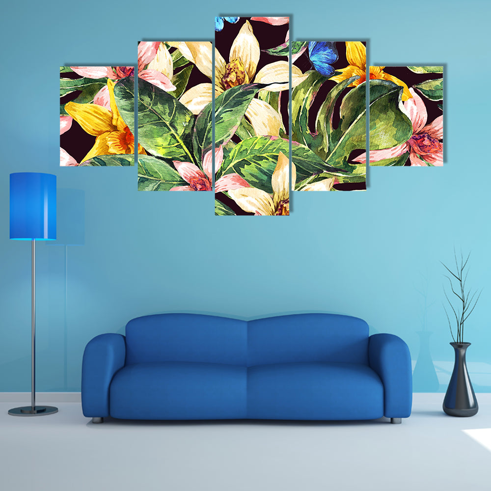 Watercolor Tropical Leaves Pattern Canvas Wall Art