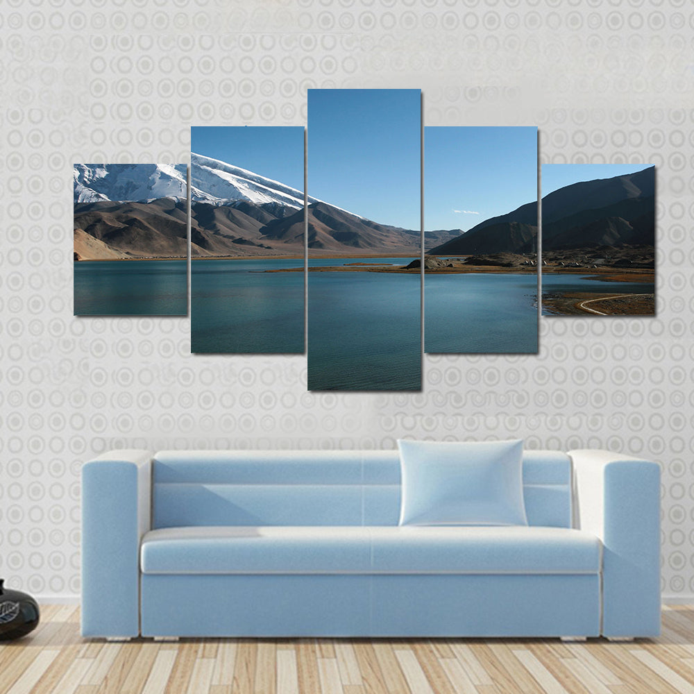 Mountain Muztahgata And Kara Kul Lake In Xinjiang China Canvas Wall Art