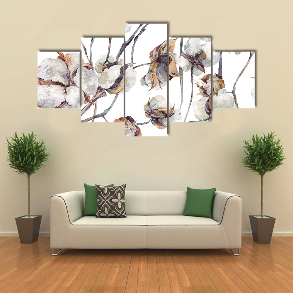Cotton Bolls Watercolor Pattern Canvas Wall Art