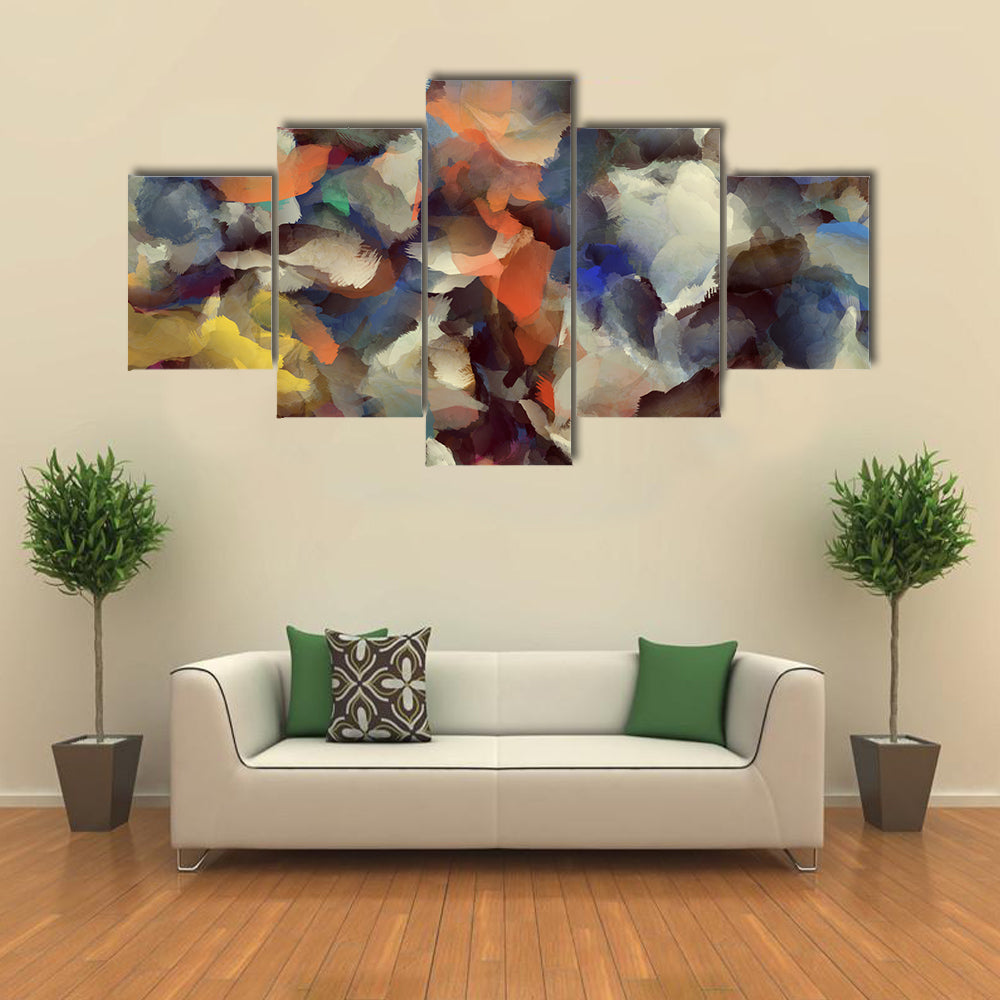 Colorful Retro Abstract Brushstroke Composition Canvas Wall Art