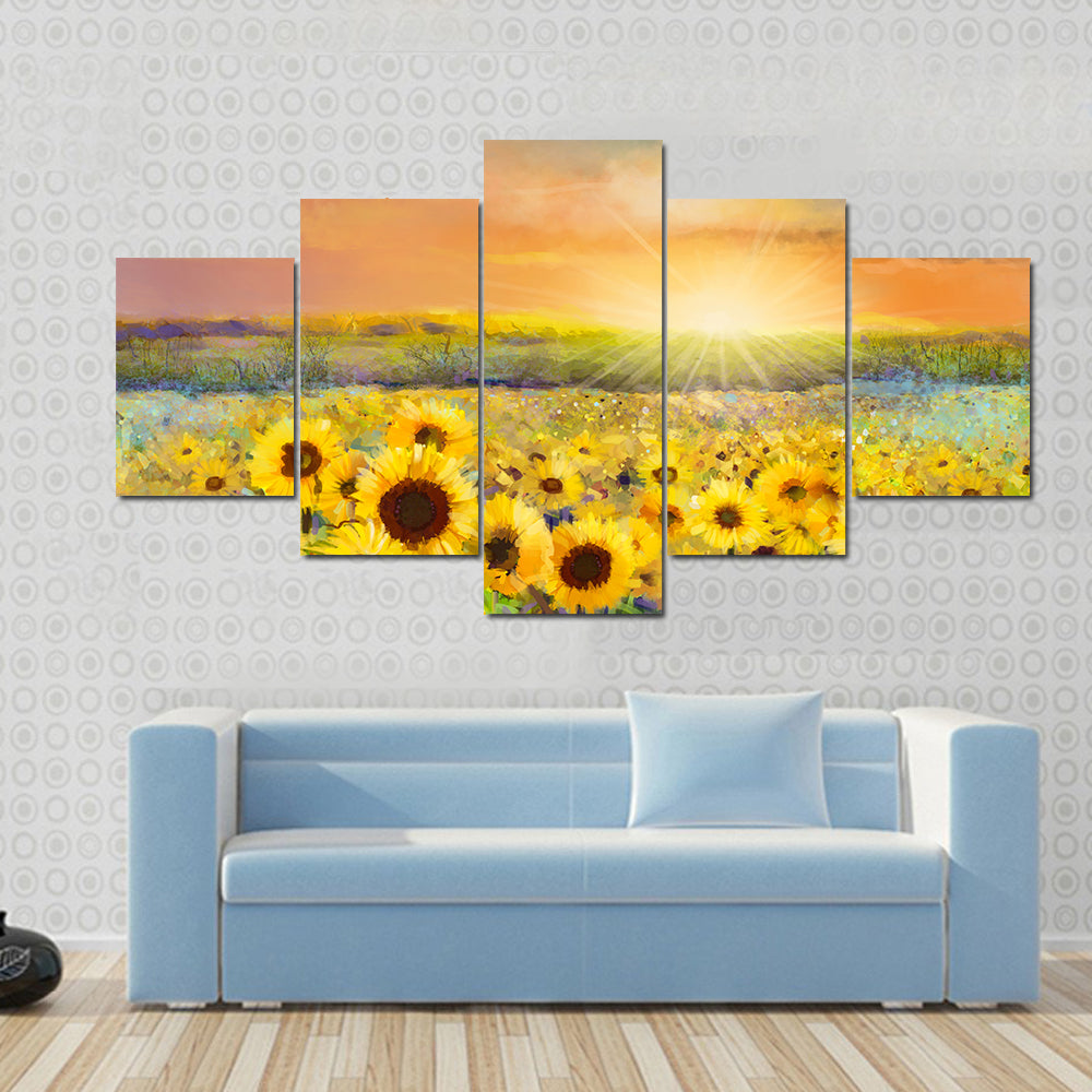 Sunflowers In Warm Sunlight Canvas Wall Art