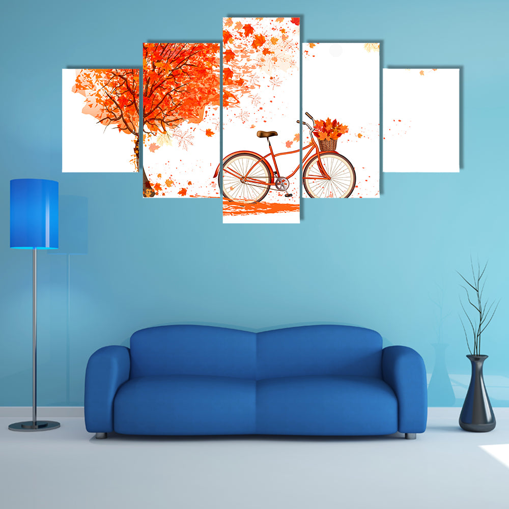 Bicycle Under Autumn Tree Canvas Wall Art