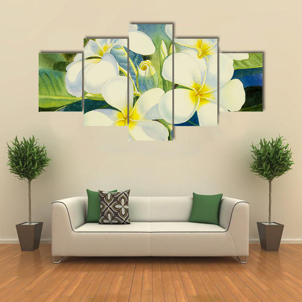 Realistic White Plumeria Close-up Canvas Wall Art