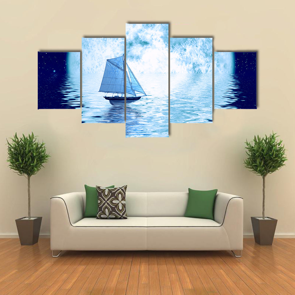 Sailing Ship Under Full Moon Canvas Wall Art