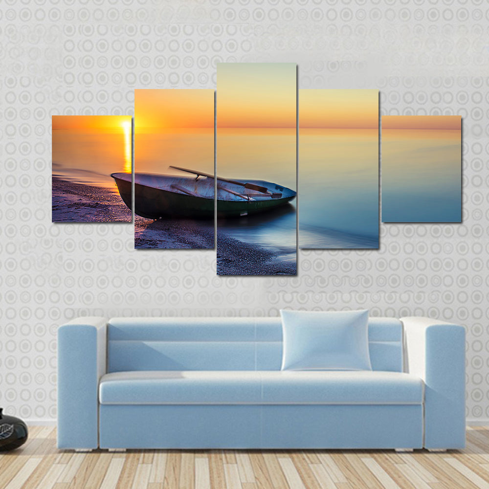 Sunset Rowboat Seascape Canvas Wall Art