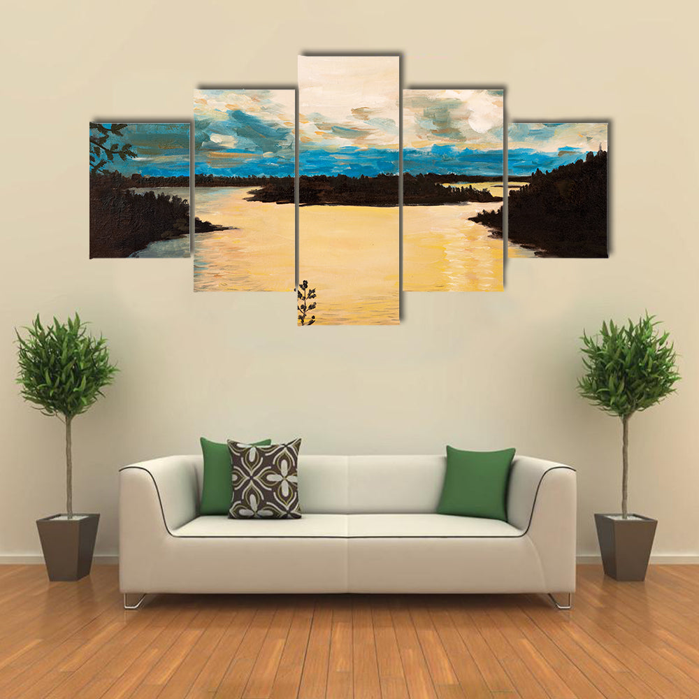 Sunset On The Lake Canvas Wall Art