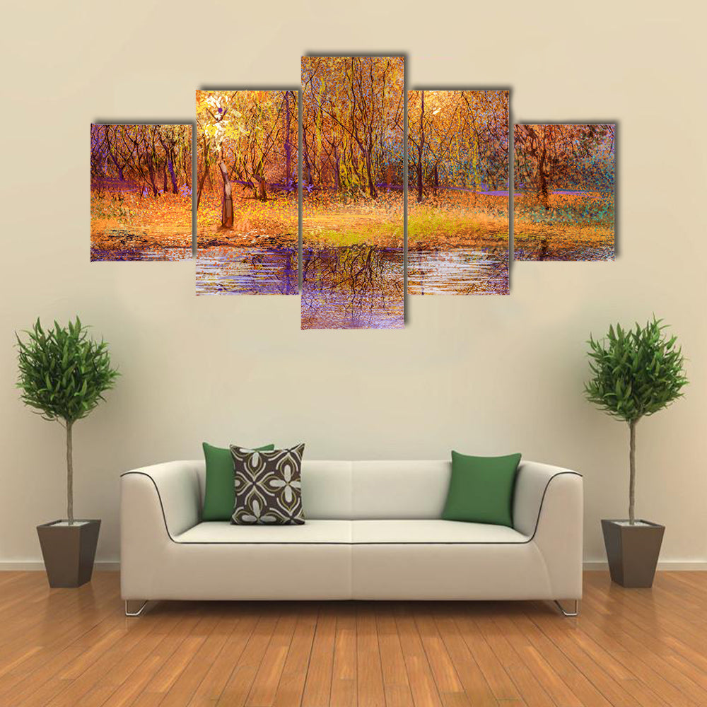 Colorful Autumn Trees at Lakeside Canvas Wall Art