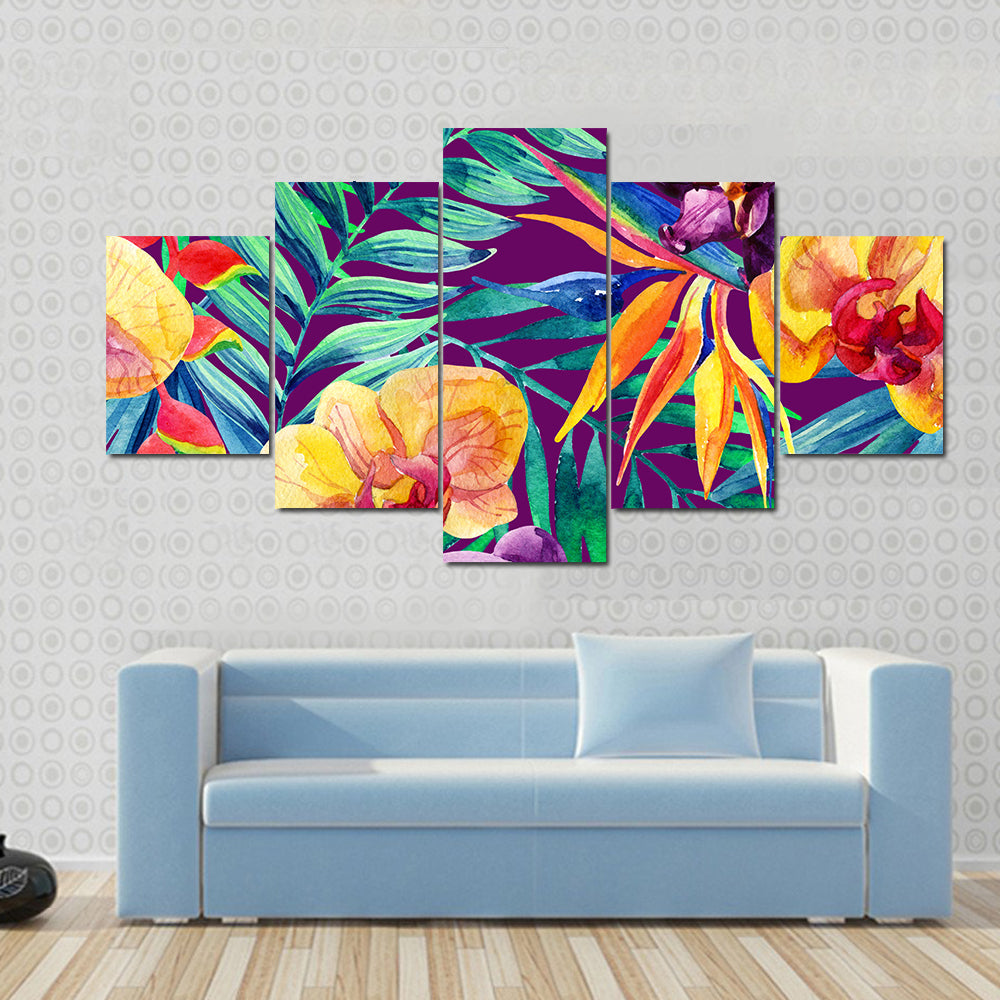 Tropical Jungle Watercolor Floral Canvas Wall Art
