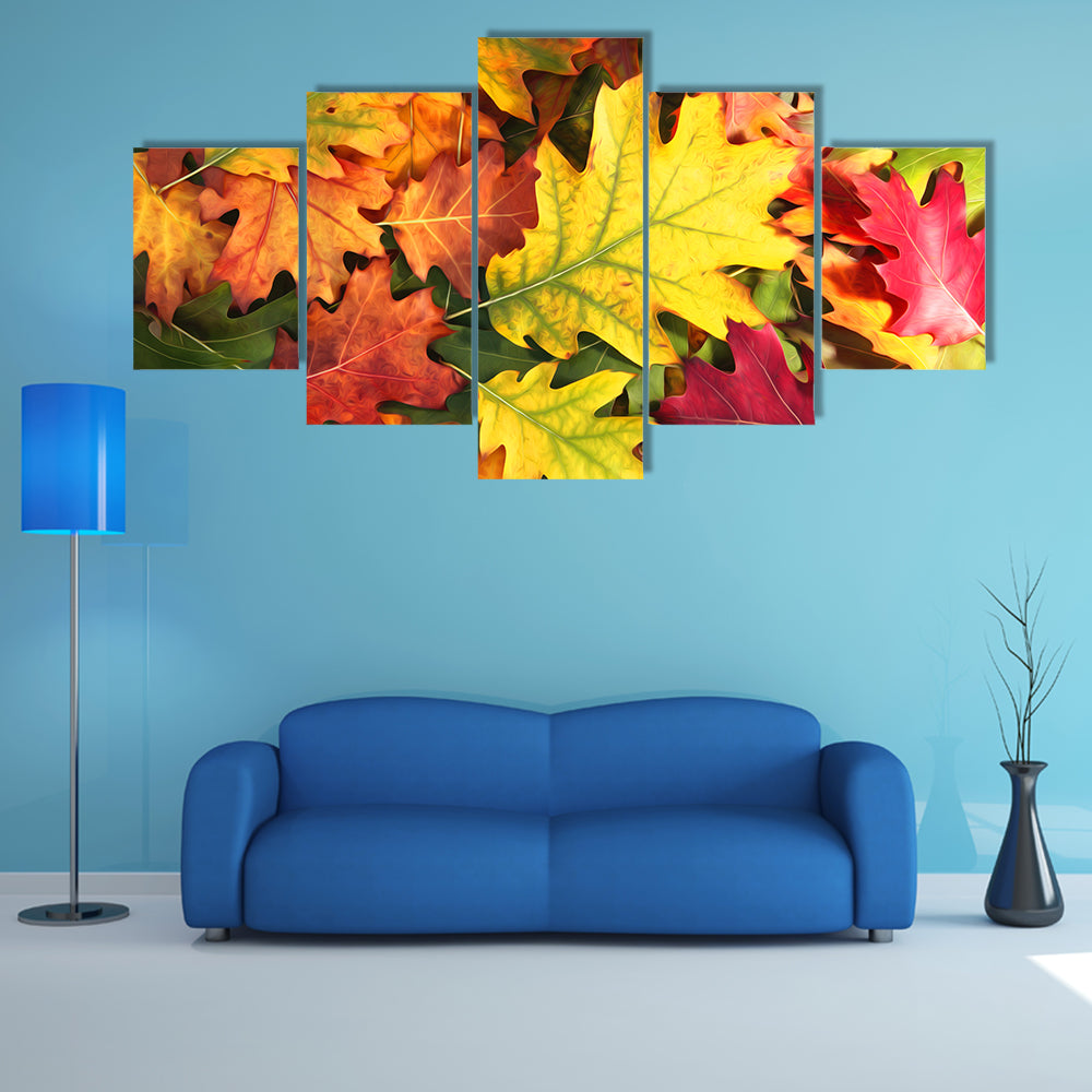 Colorful Oak Autumn Season Leaves Canvas Wall Art