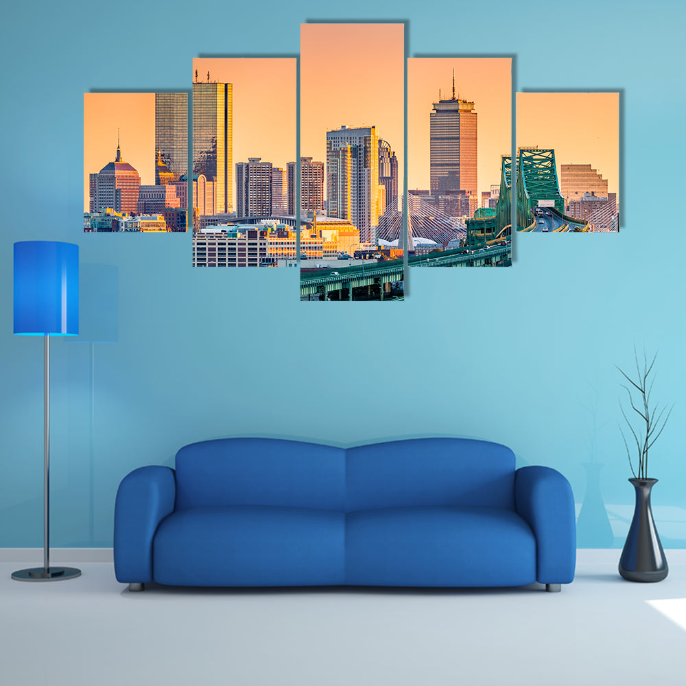 Tobin Bridge and Boston Skyline Canvas Wall Art