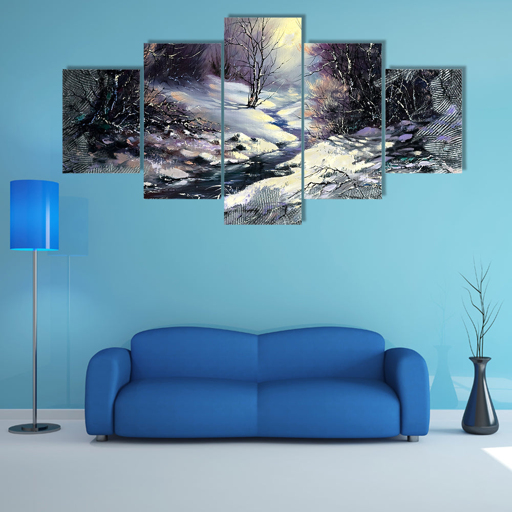 River In Winter Woods Canvas Wall Art