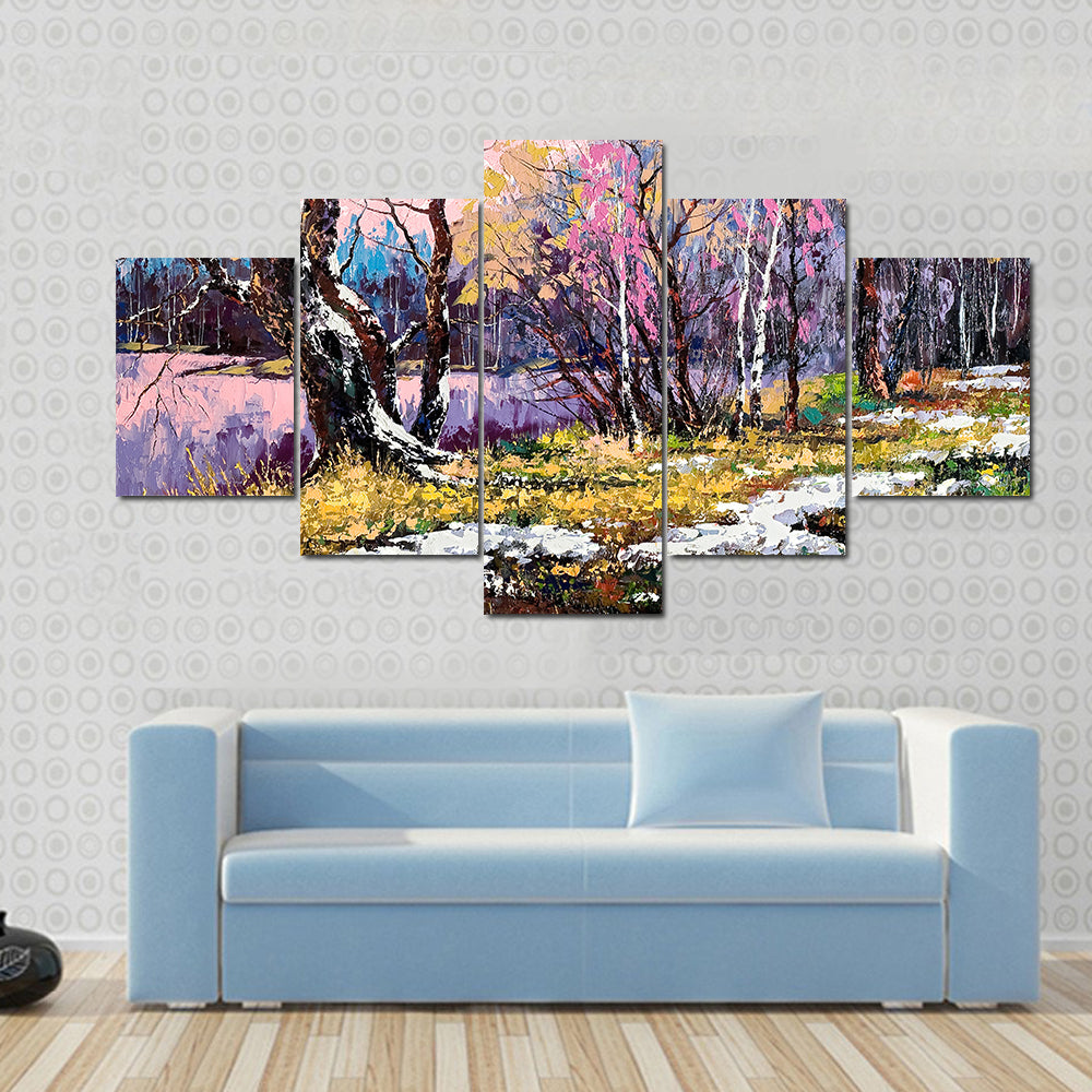 Autumn On Bank Of Lake Canvas Wall Art