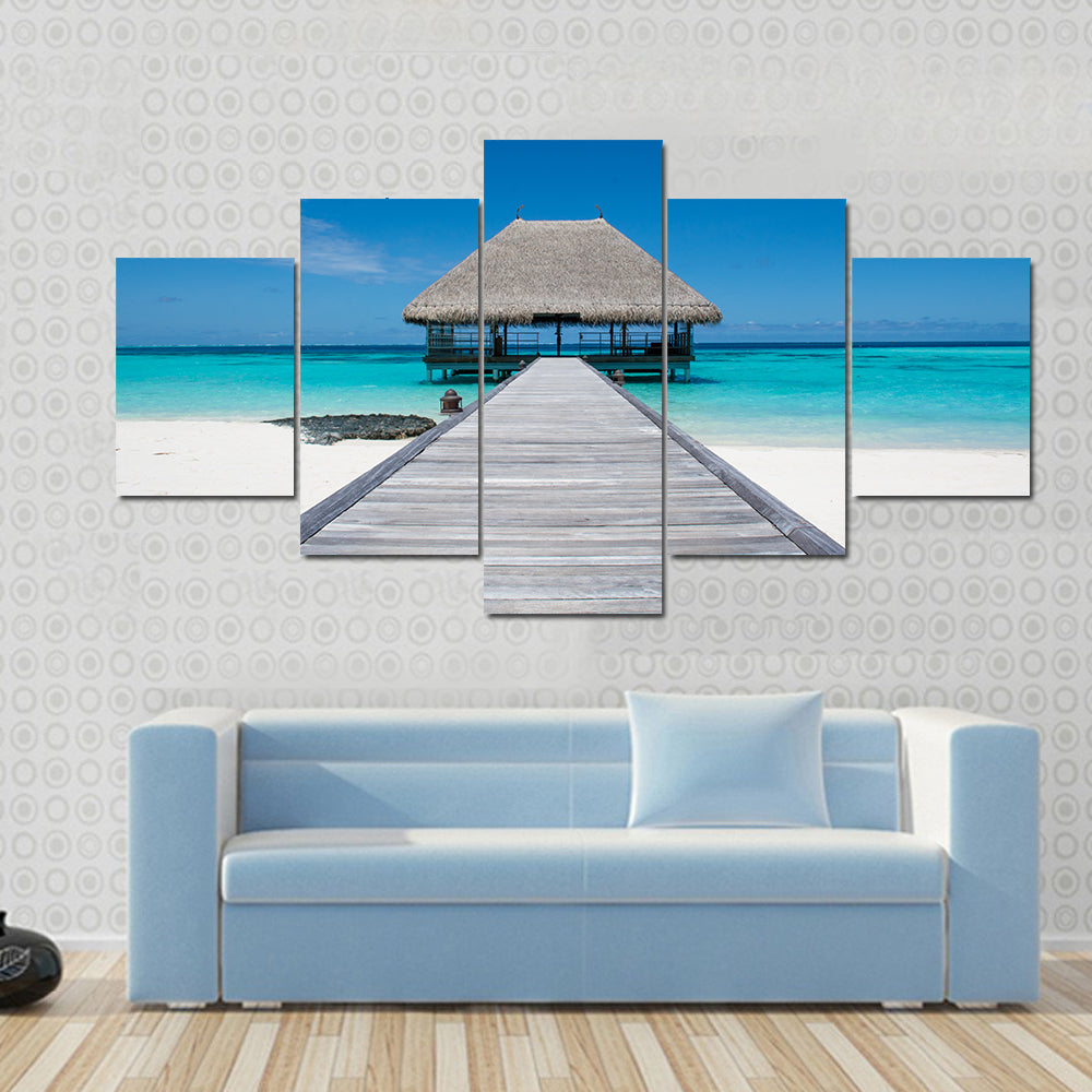 Maldives Wooden Pier to Overwater Bungalow Canvas Wall Art