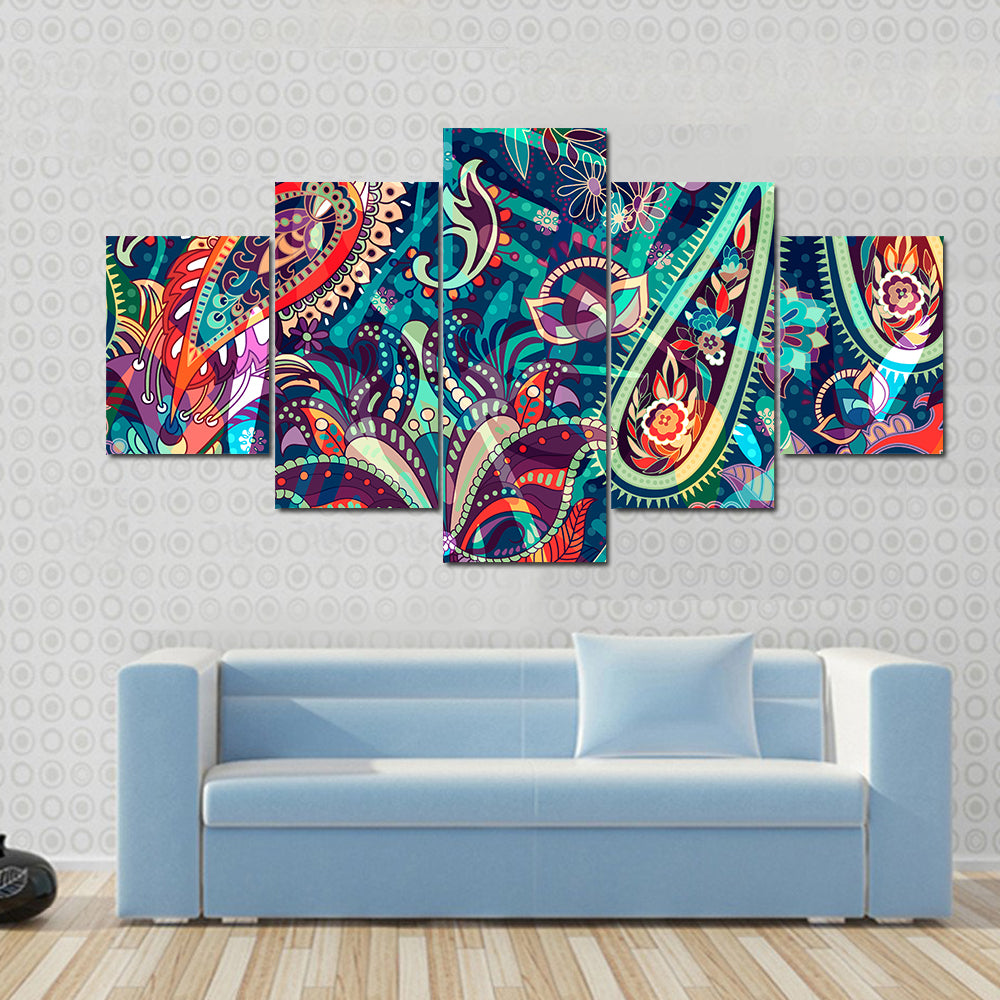 Colorful Boho Paisley Floral Canvas Wall Art