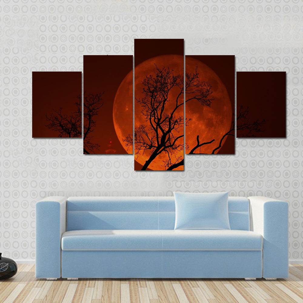 Blood Red Supermoon Over Illuminated Dome Canvas Wall Art