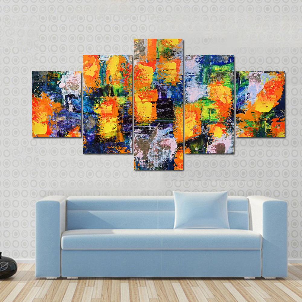 Abstract Fire Flames in Textured Color Grid Canvas Wall Art