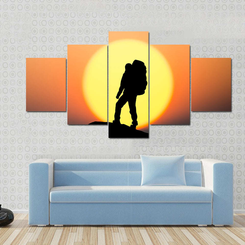 Silhouette Of Rock Climber On The Peak Canvas Wall Art