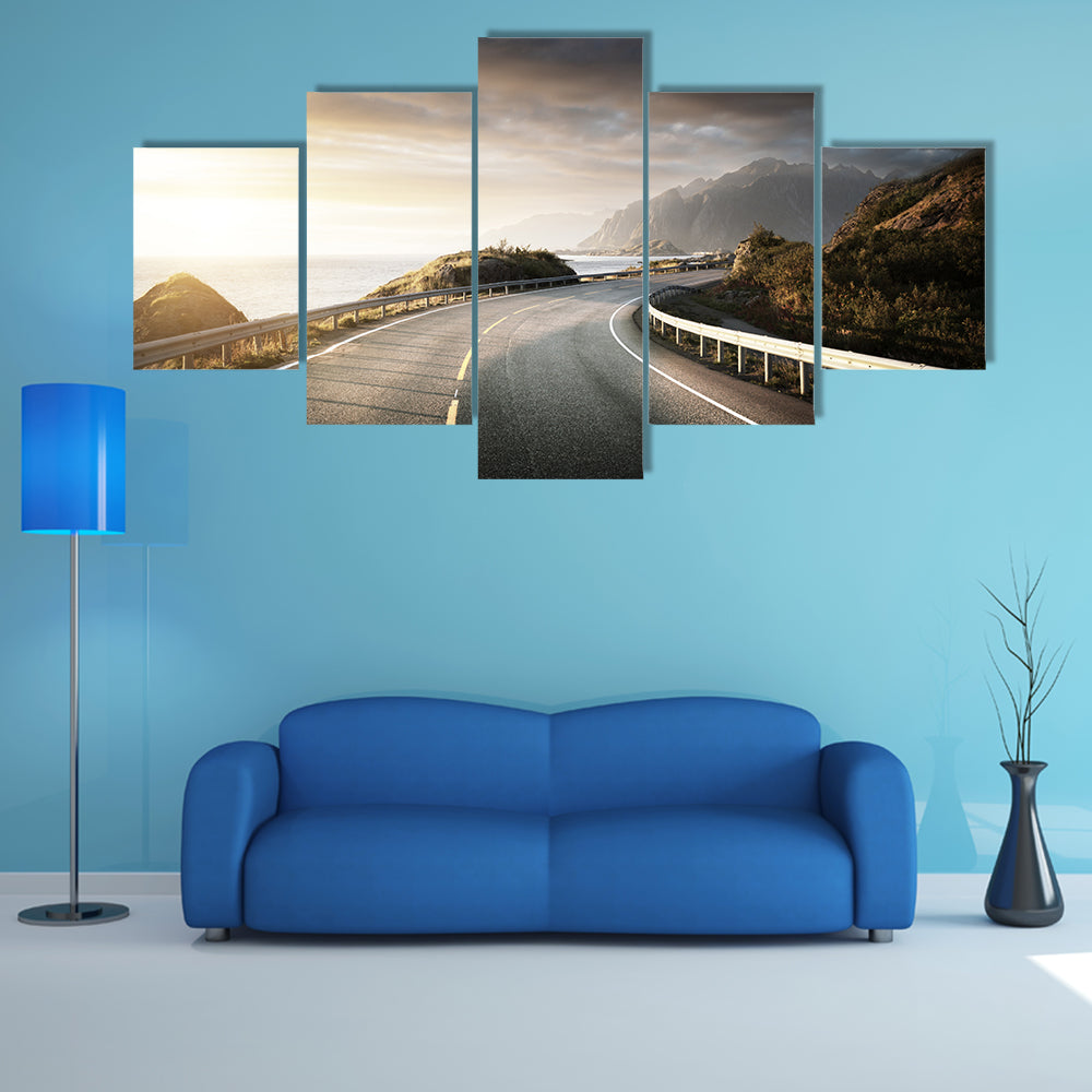 Winding Coastal Road in Lofoten Canvas Wall Art