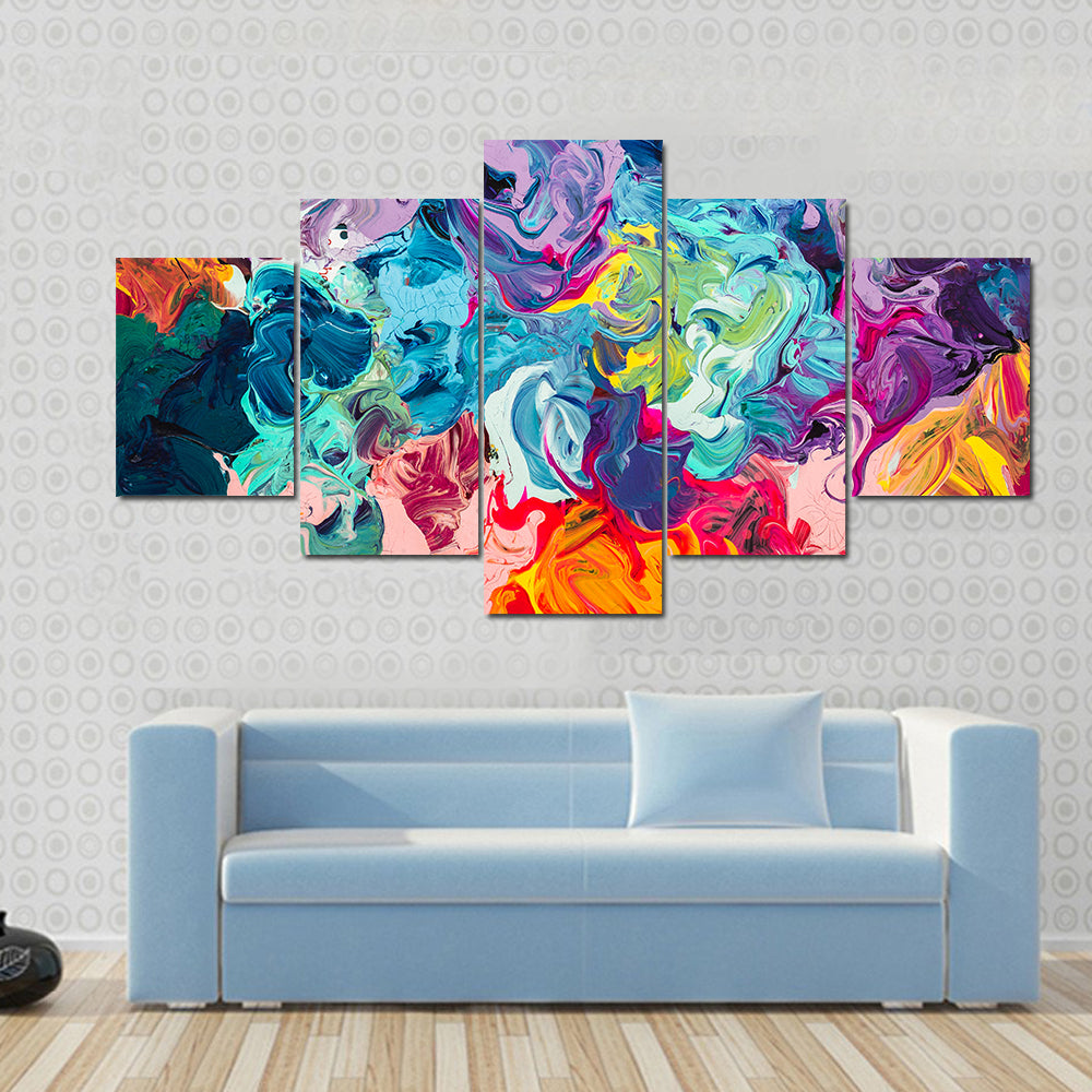 Colorful Acrylic Abstract with Thick Paint Swirls Canvas Wall Art
