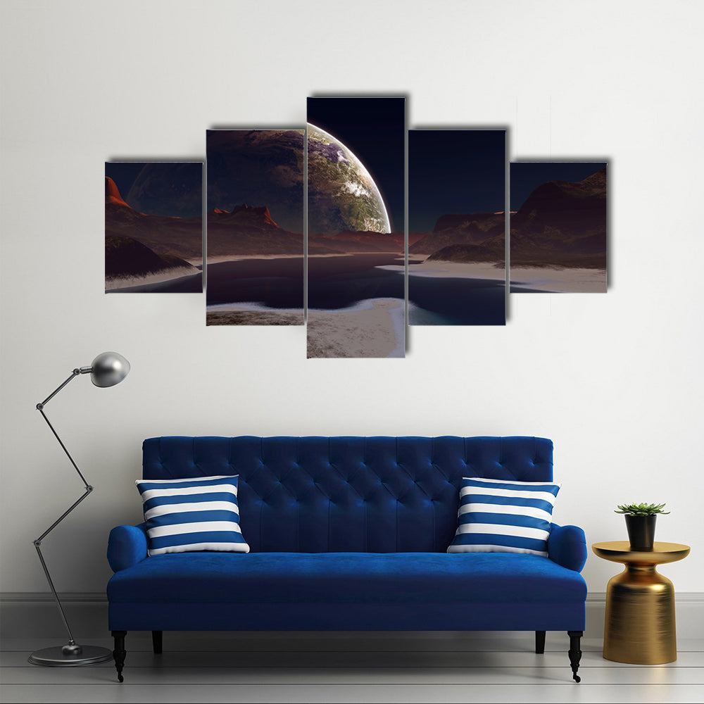 Alien Moon Rising Canvas Wall Art