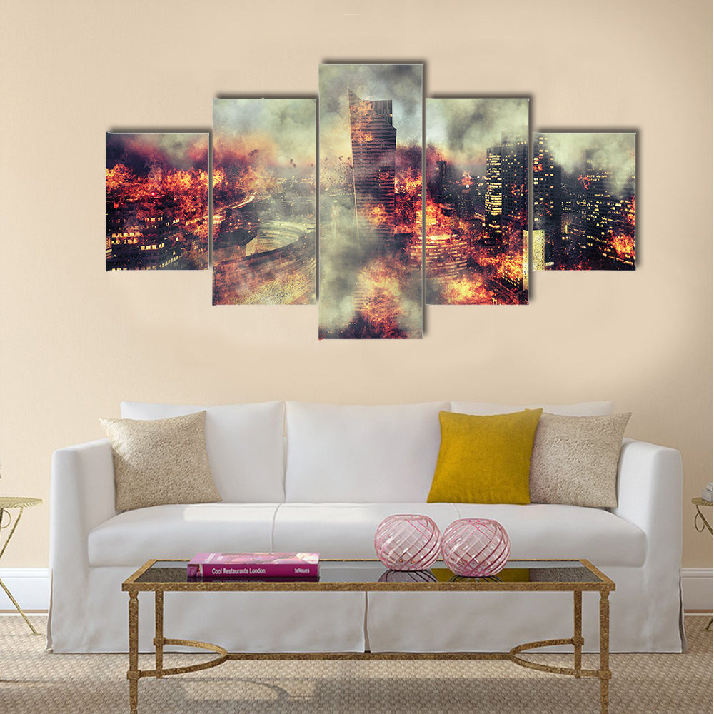 Burning City Abstract Canvas Wall Art
