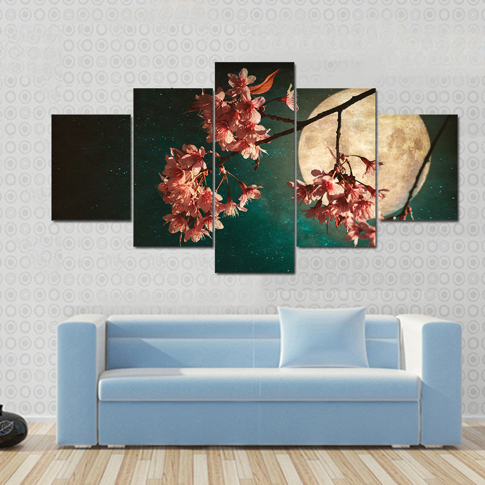 Moonlit Cherry Blossom Branch Canvas Wall Art