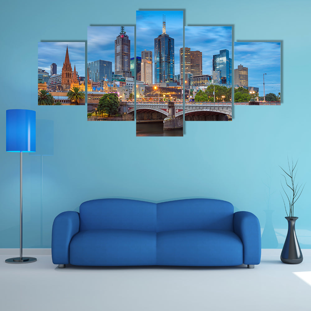 Melbourne During Twilight Blue Hour Canvas Wall Art