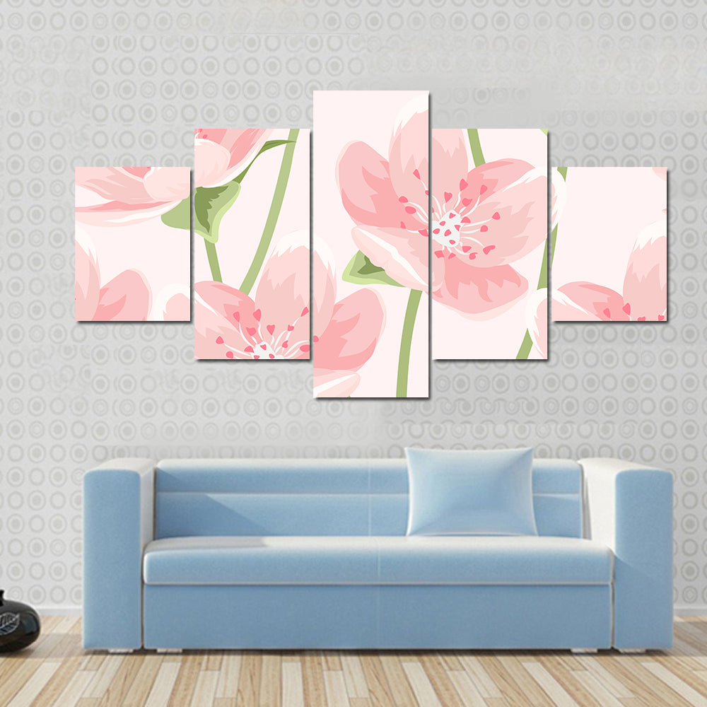 Blooming Pink Sakura Pattern Canvas Wall Art