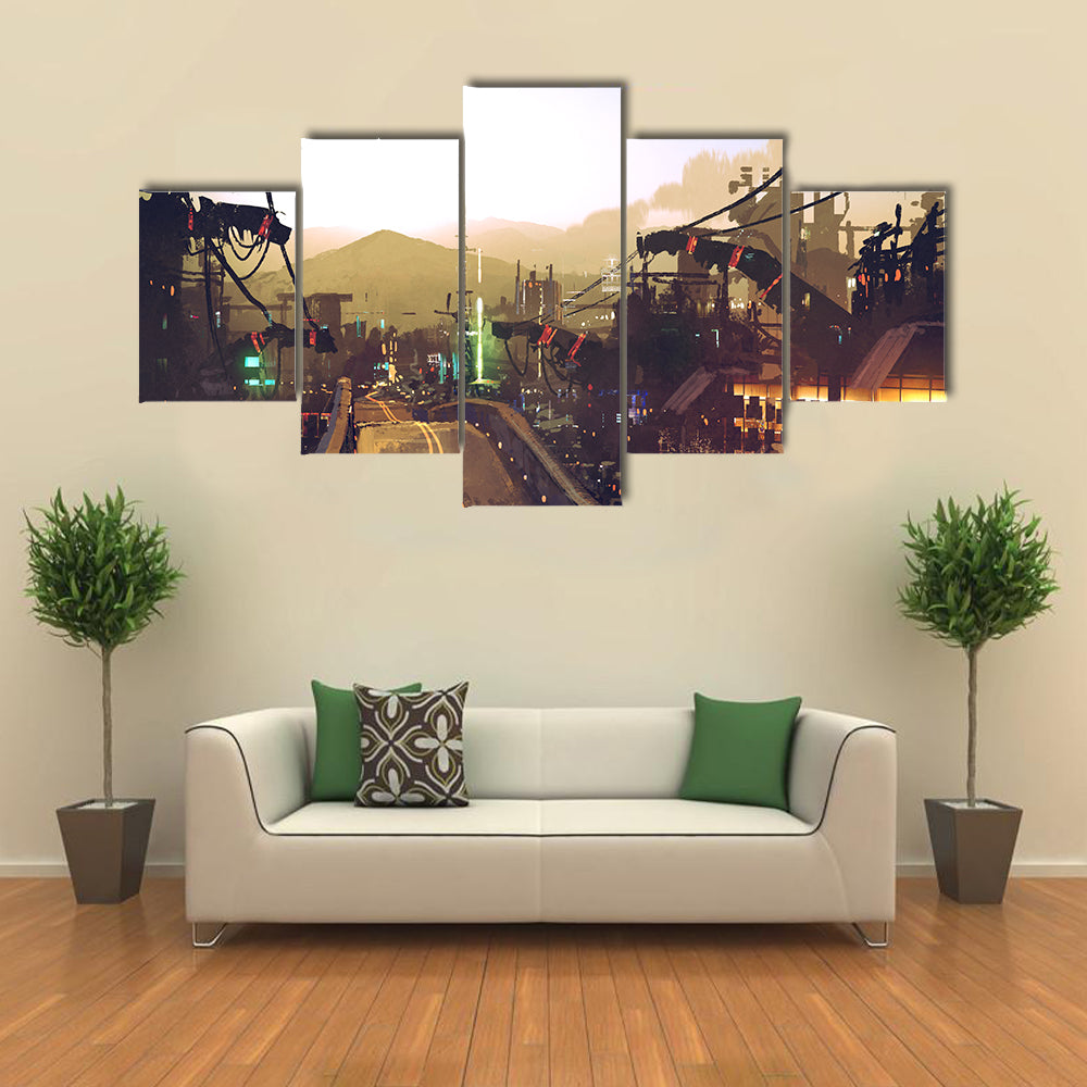 Futuristic Highway at Dusk Canvas Wall Art