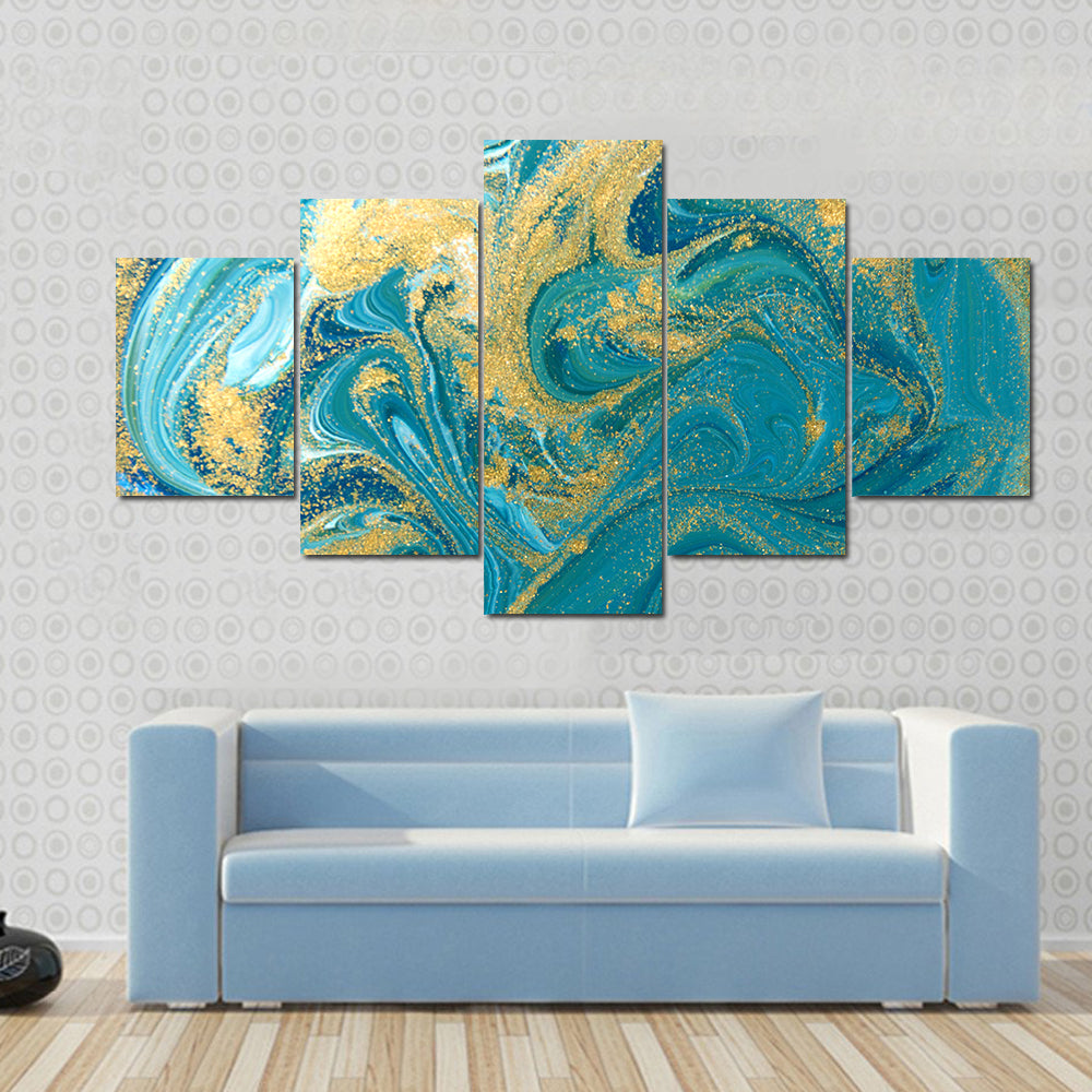 Teal Ink Marble with Gold Veins Canvas Wall Art