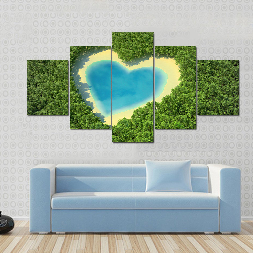 Heart Shaped Pond In A Tropical Forest Canvas Wall Art