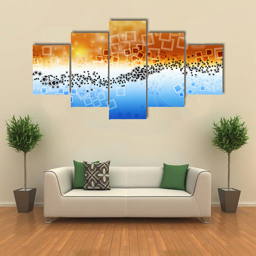 Data Transfer Abstract Landscape Canvas Wall Art in white, orange and blue, framed canvas, product view on a white background