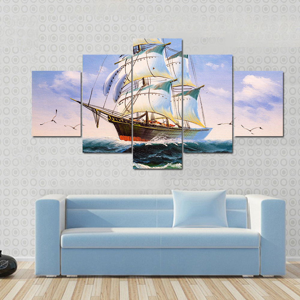 Three-masted Sailing Ship at Sea Canvas Wall Art