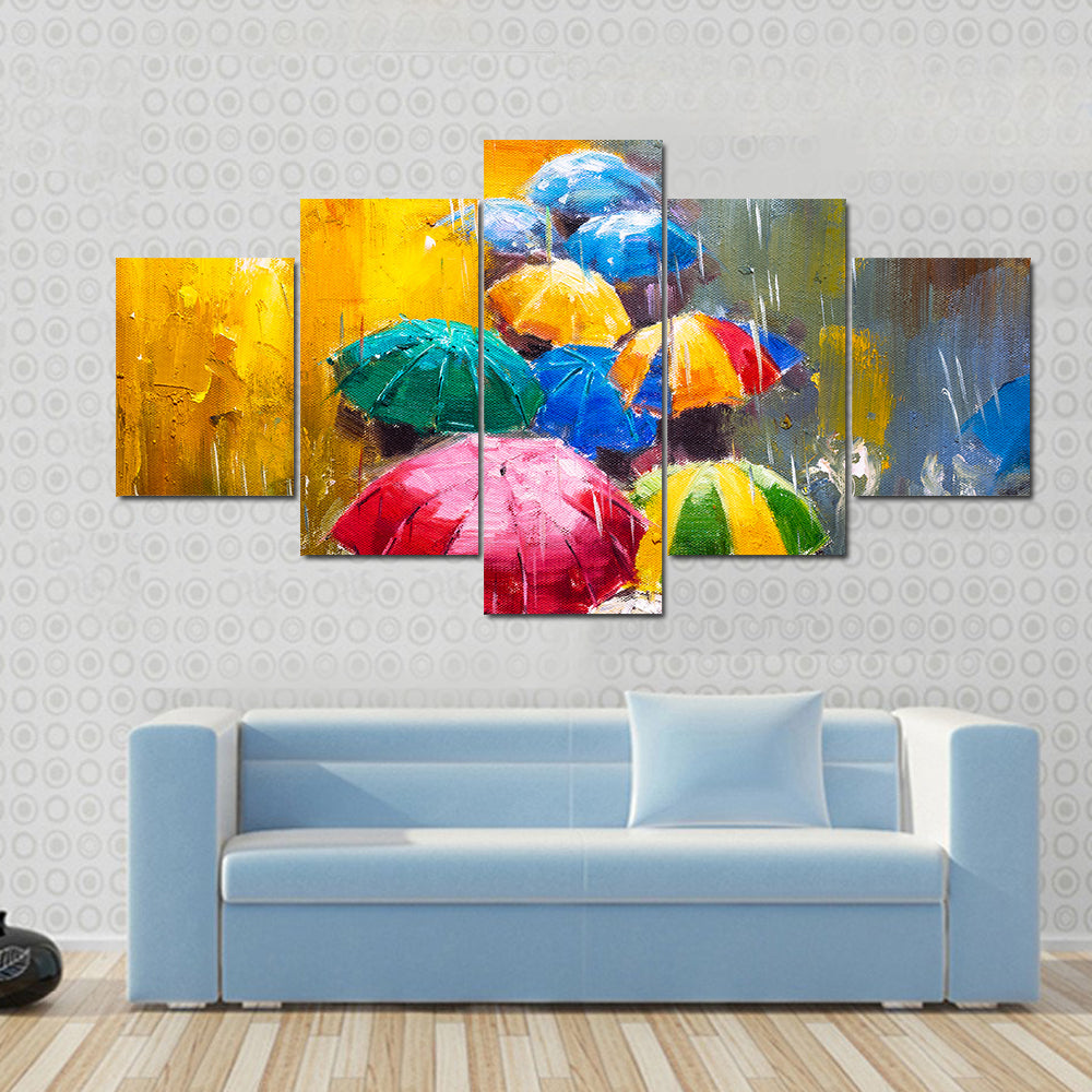 Rainy Street with Colorful Umbrellas Canvas Wall Art